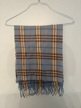 Burberry London 100% Cashmere Scarf Blue Brown Nova Check Made in England